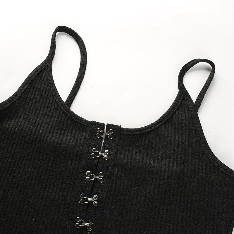 Black Link Down Crop Spaghetti Strap Top