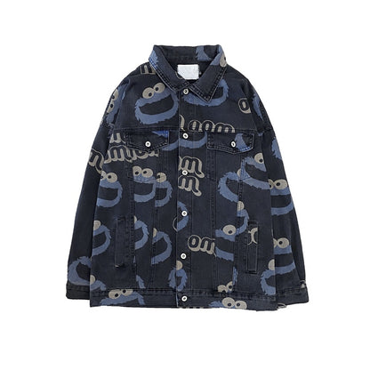 Denim Jean Cookie Monster Collar Jacket