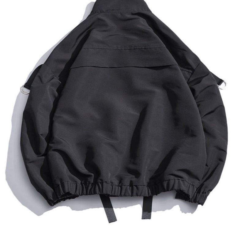 Solid Color Collar Suspender Cargo Windbreaker Jacket