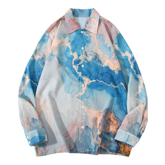 Blue Marble Long Sleeve Button Up