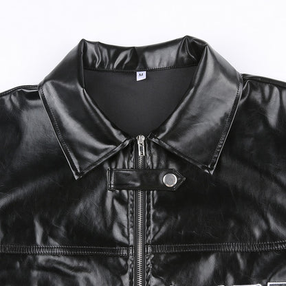 Black Leather Rock More Crop Jacket