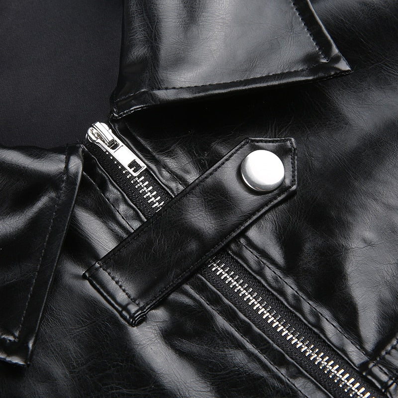 Black Leather Rock More Crop Jacket