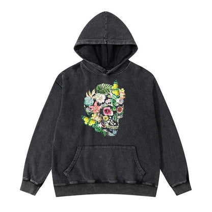 Floral Skull Black Hoodie