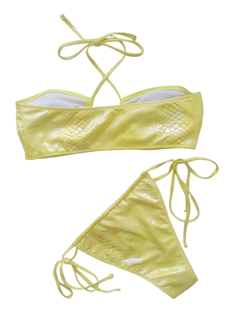 Yellow Snake Skin Low Waist String Bikini