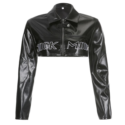 Black Leather Rock More Crop Jacket