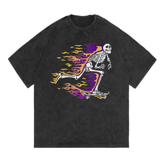 Skateboarding Skeleton On Fire T-Shirt