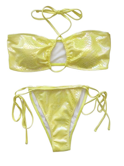 Yellow Snake Skin Low Waist String Bikini