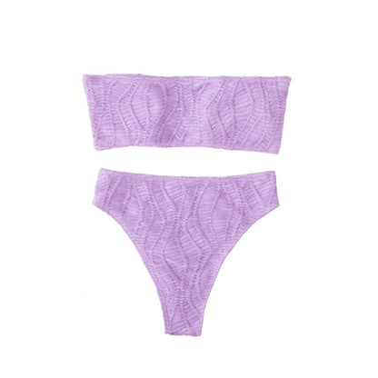 Purple Ribbed Bandeau High Waisted Bikini