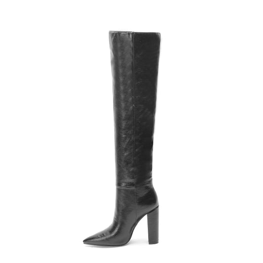 Glossy Point Toe Knee High Boots