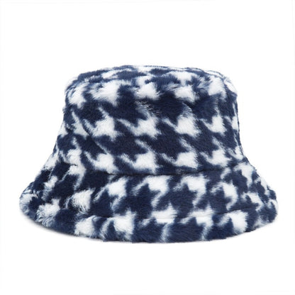 Fur Houndstooth Bucket Hat