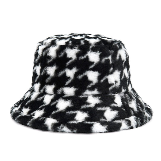 Fur Houndstooth Bucket Hat