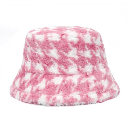 Fur Houndstooth Bucket Hat