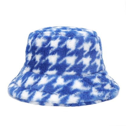 Fur Houndstooth Bucket Hat