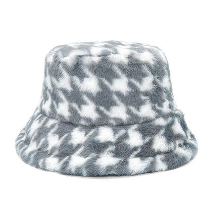 Fur Houndstooth Bucket Hat