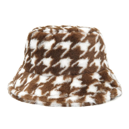 Fur Houndstooth Bucket Hat